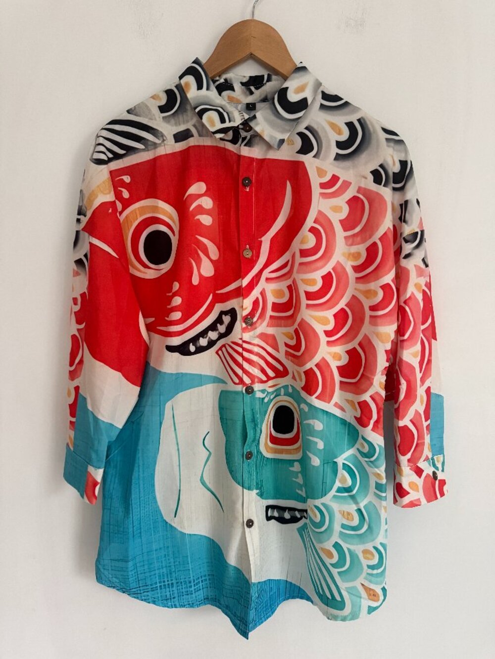 Boho Button Down Shirt Top Women Cute Colorful Print Size L